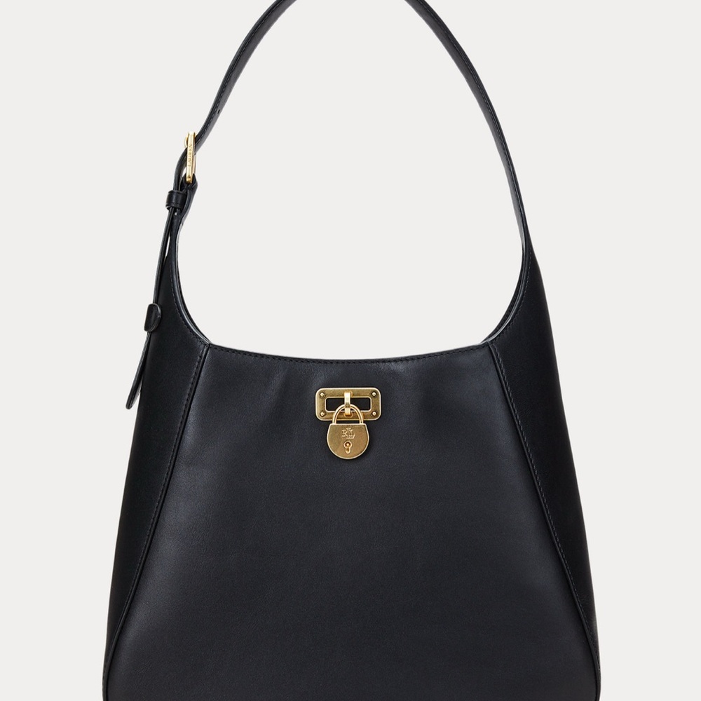 Ralph Lauren Black and Gold Hobo Lager Tanner soldier Bag